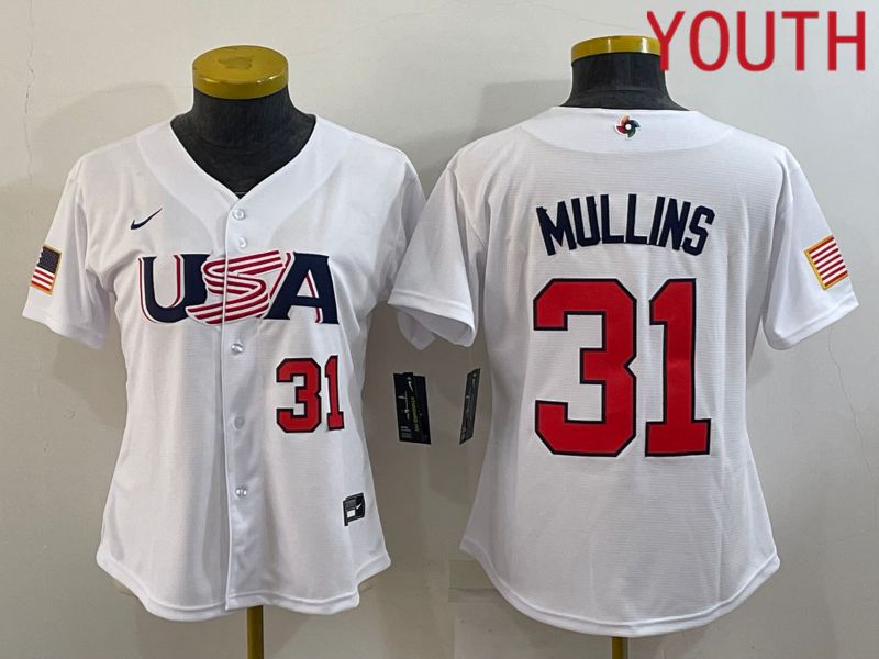 Youth 2023 World Cub USA #31 Mullins White MLB Jersey1->youth mlb jersey->Youth Jersey